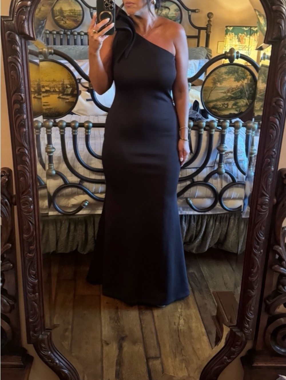 Nordstrom Black One-Shoulder Evening Dress with Bow Detail
